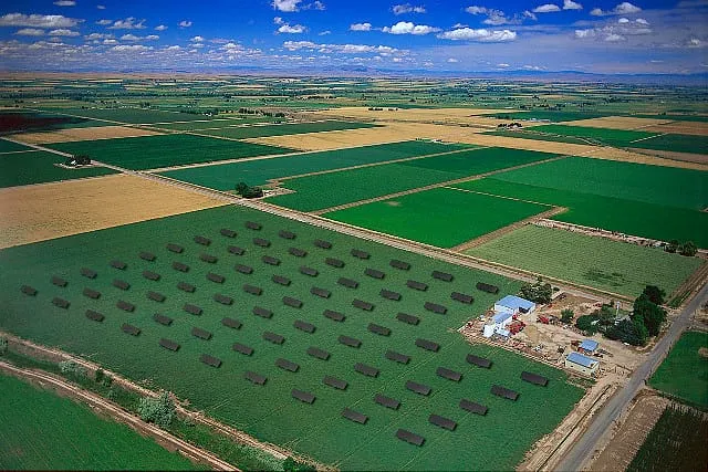 Aerial view of farmland and rural parcels around Fowlerville, in Livingston County’s northwest corner