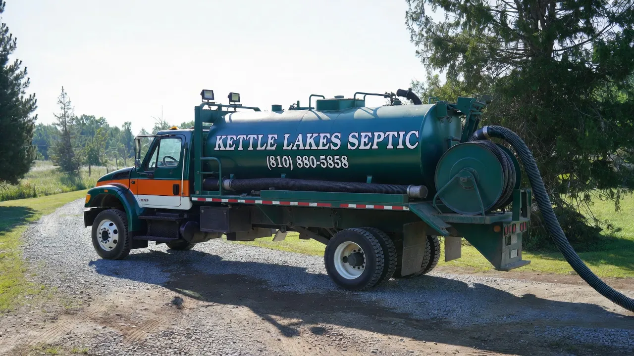 Vacuum pump truck suited to lake lanes and long rural Livingston County driveways